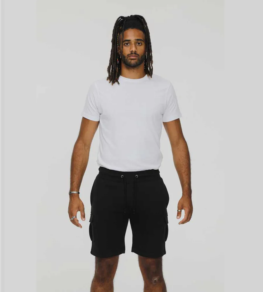 D555 Mens Black Fleece Cargo Shorts With Elasticated Waist (CYRUS 2)